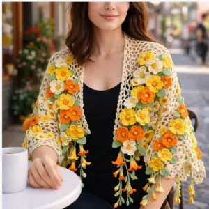 Blooming Floral Crochet Shawl-Top