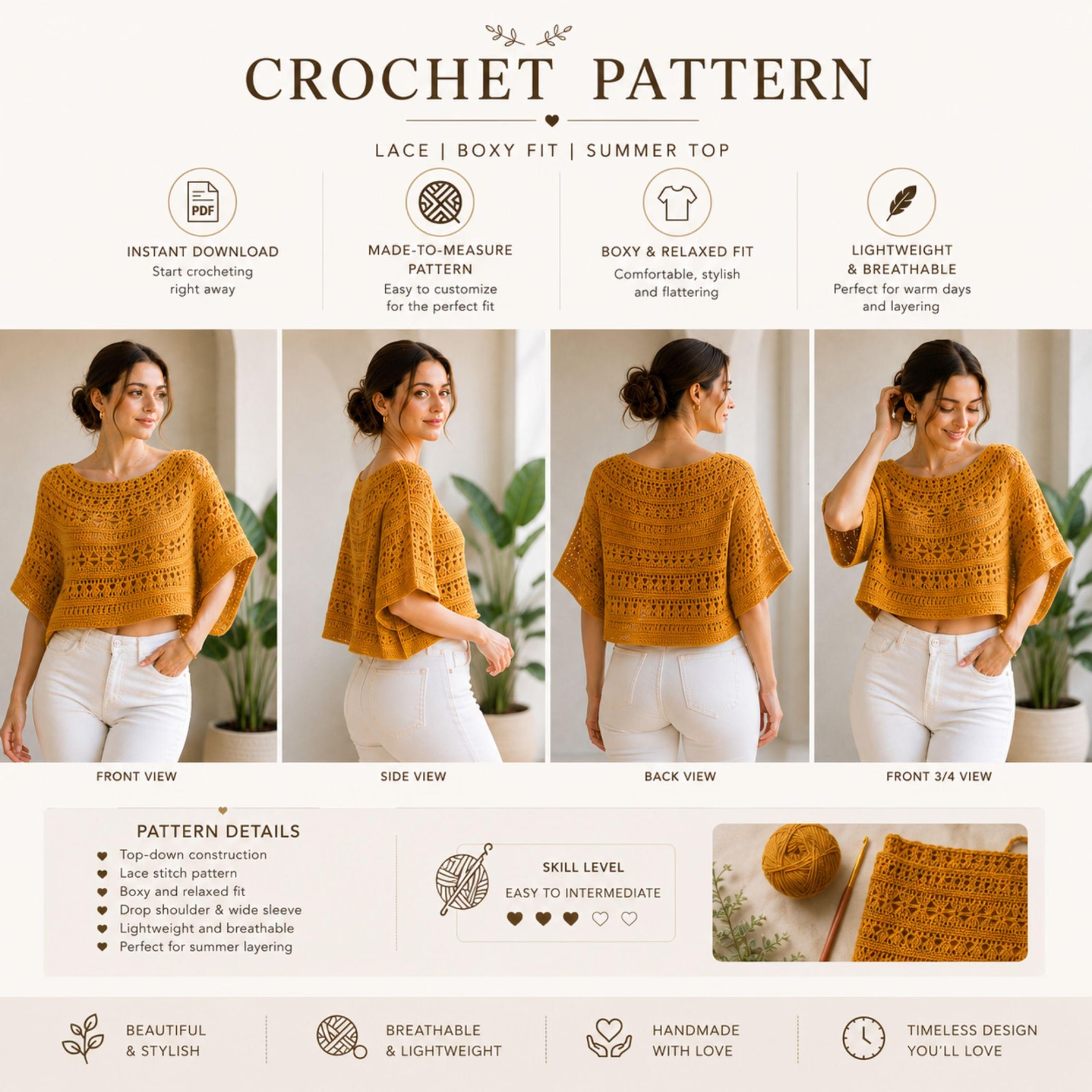 Oversized Lace Crochet Poncho Top PDF Pattern - Image 2