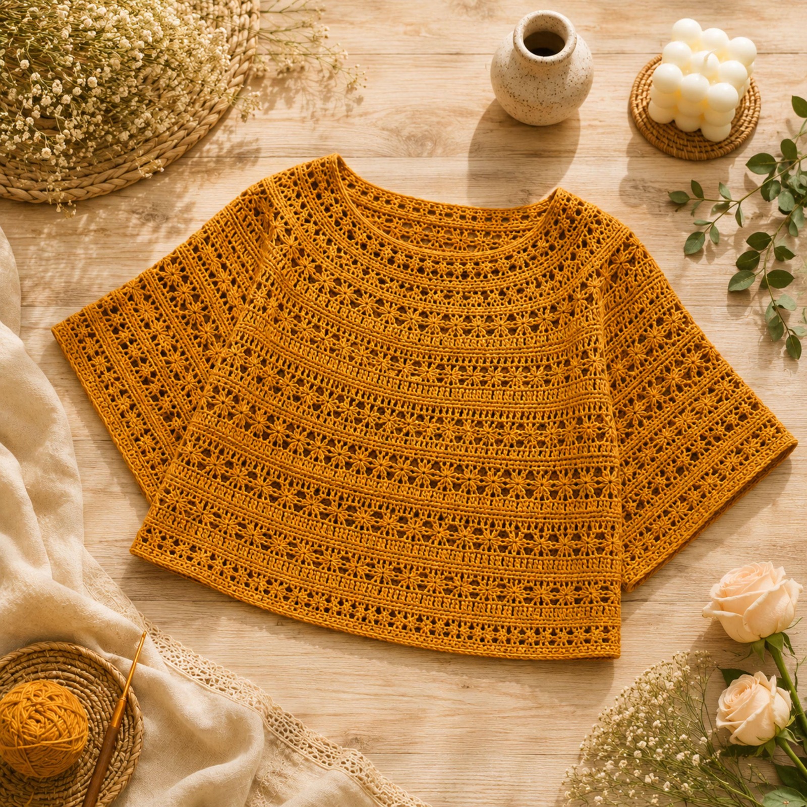 Oversized Lace Crochet Poncho Top PDF Pattern